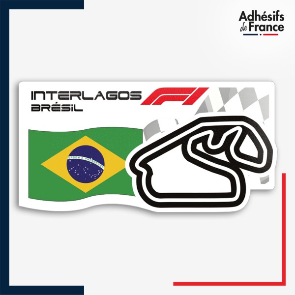 Sticker Formule 1 - Circuit F1 d'Interlagos avec drapeau du Brésil
